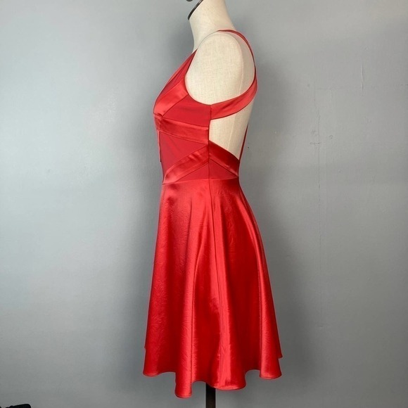HAILEY Logan Adrianna Papell Red Embossed Satin Short A-Line Dress Juniors' 5/6 - Picture 7 of 11